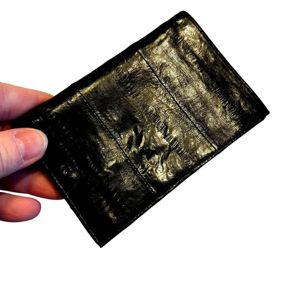 Vintage black eel skin buttery soft leather wallet billfold trifold style 80s